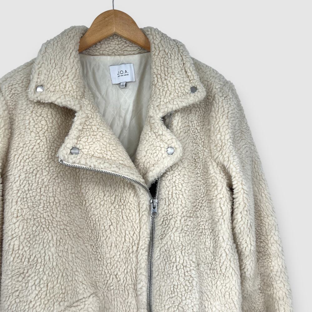 JOA Faux Shearling Teddy Jacket Beige Sherpa Moto Coat Women’s Small - Picture 4 of 4